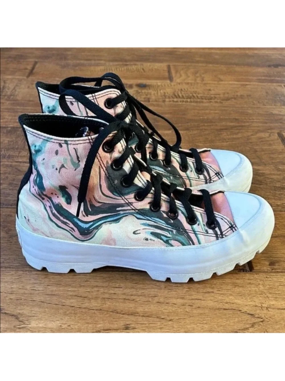 Chuck Taylor All Star Lugged Heel Platform High Top Sneakers Custom Print 8.5